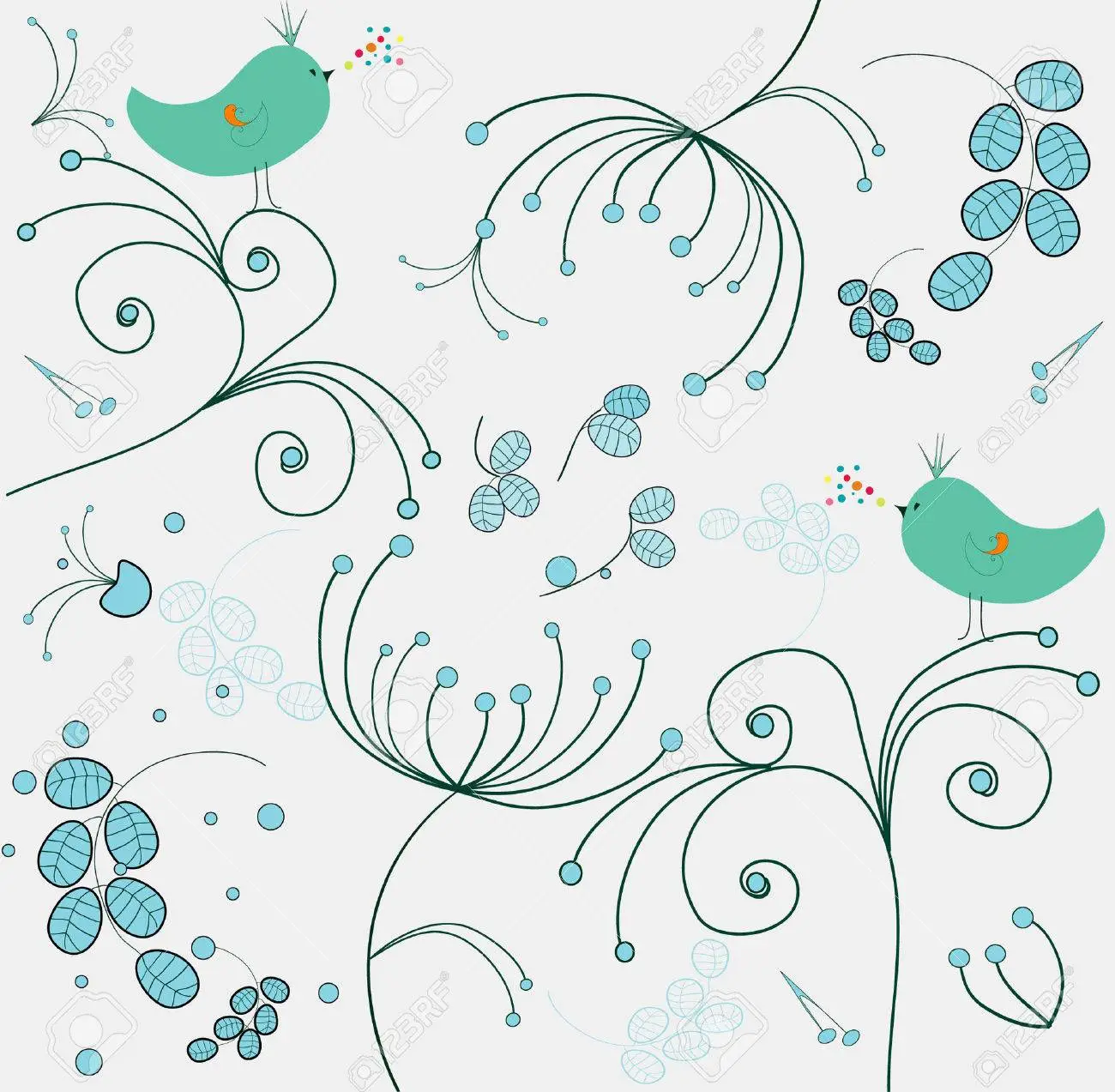 Whimsical floral wallpaper lizenzfrei nutzbare svg vektorgrafiken clip arts illustrationen image