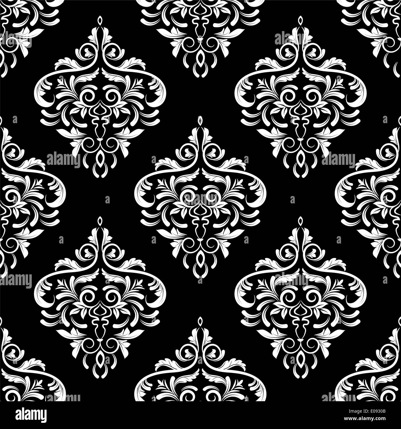 Seamless black and white damask wallpaper stock photo