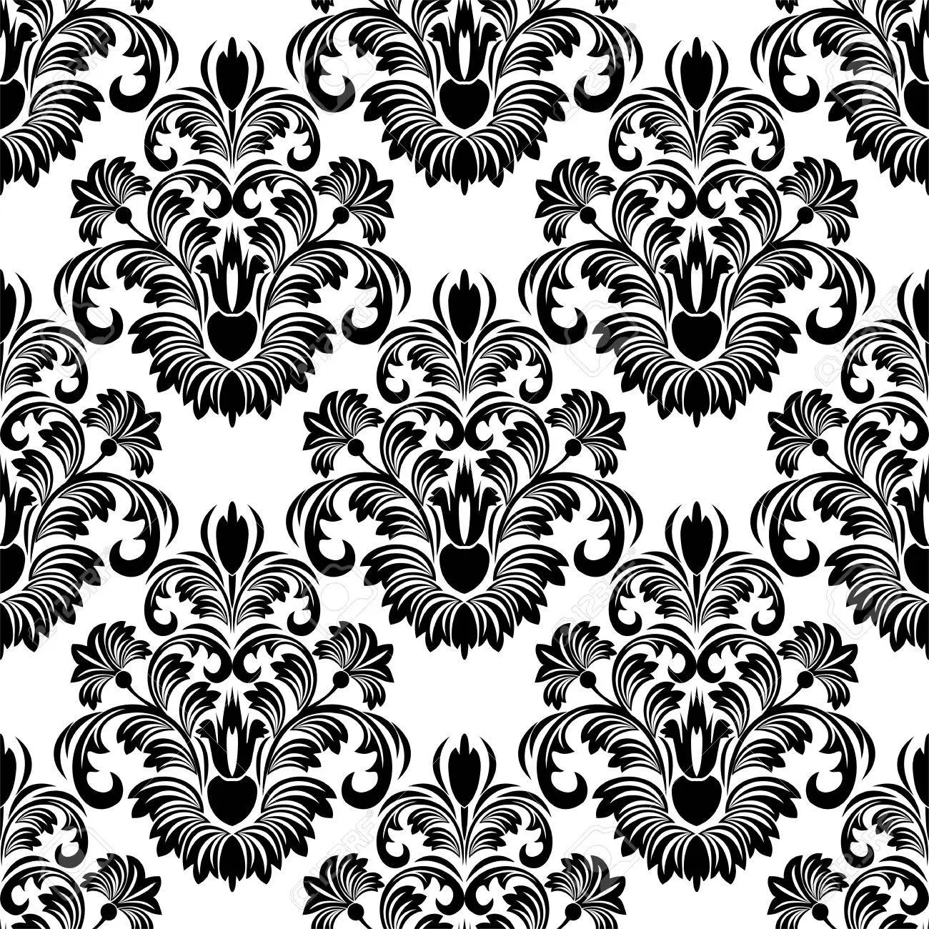 Seamless damask wallpaper for design black on white royalty free svg cliparts vectors and stock illustration image