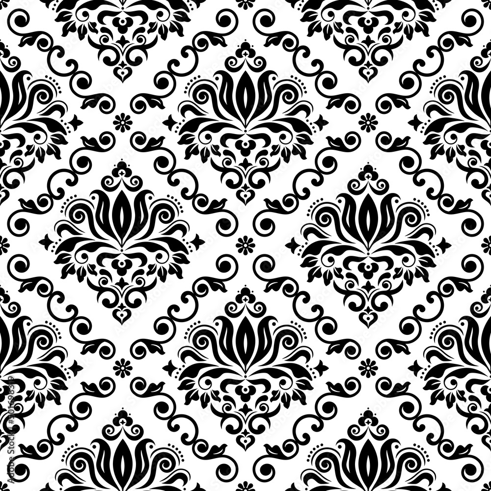 Classic damask wallpaper or fabric print pattern retro textile vector design royal elegant decor is black on white background vector