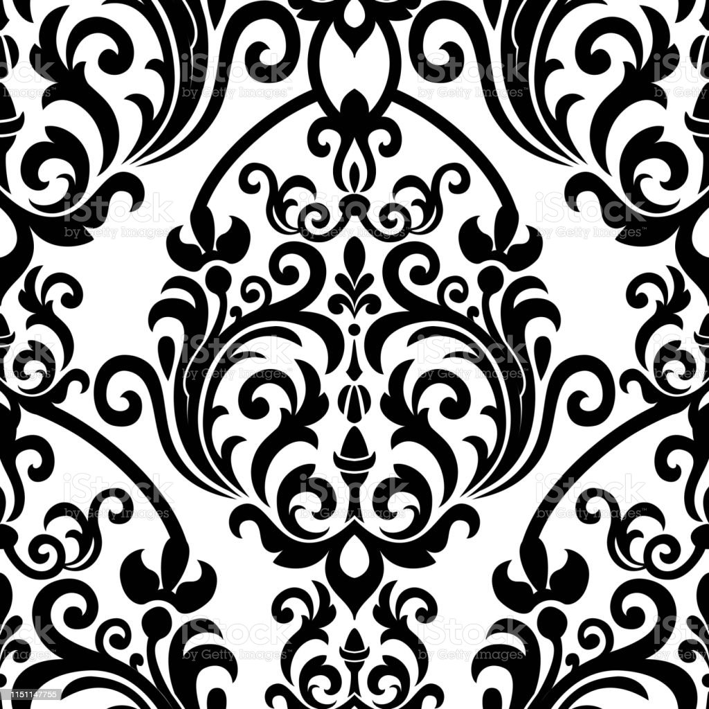 Damask wallpaper black and white seamless pattern stock illustration