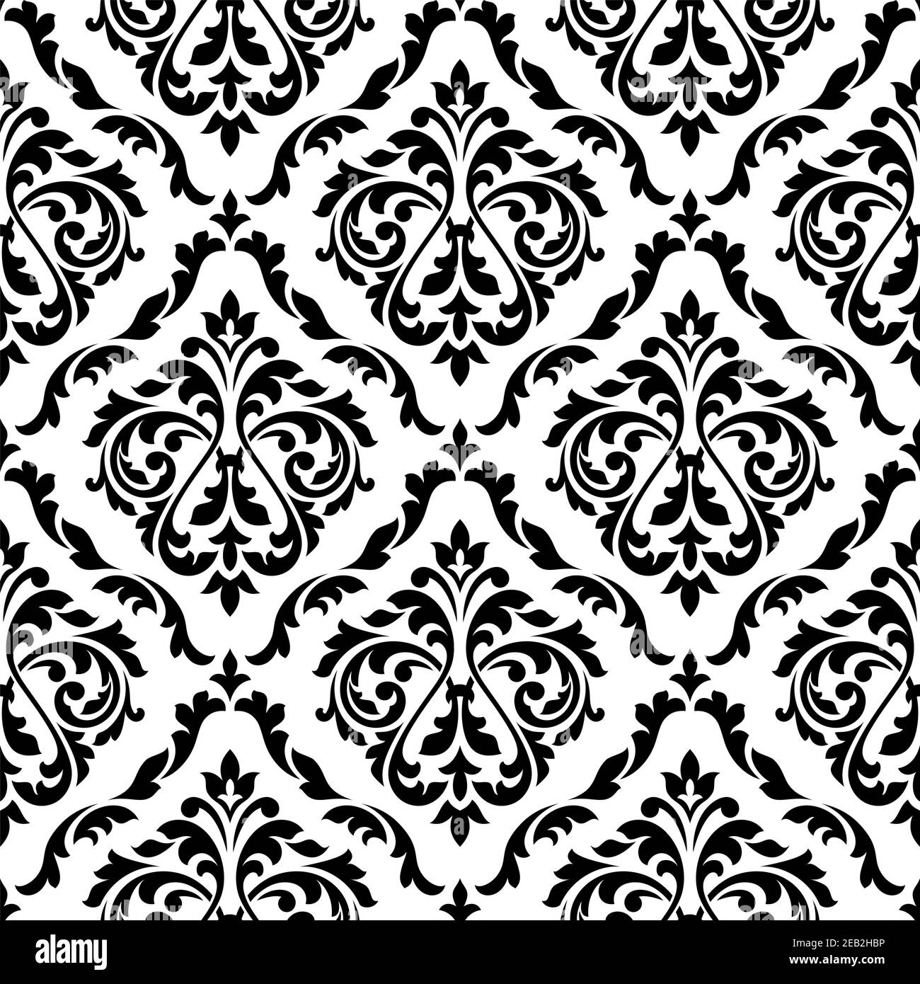Black and white damask floral seamless pattern with elegant flower buds for wallpaper and background design stock vector image art