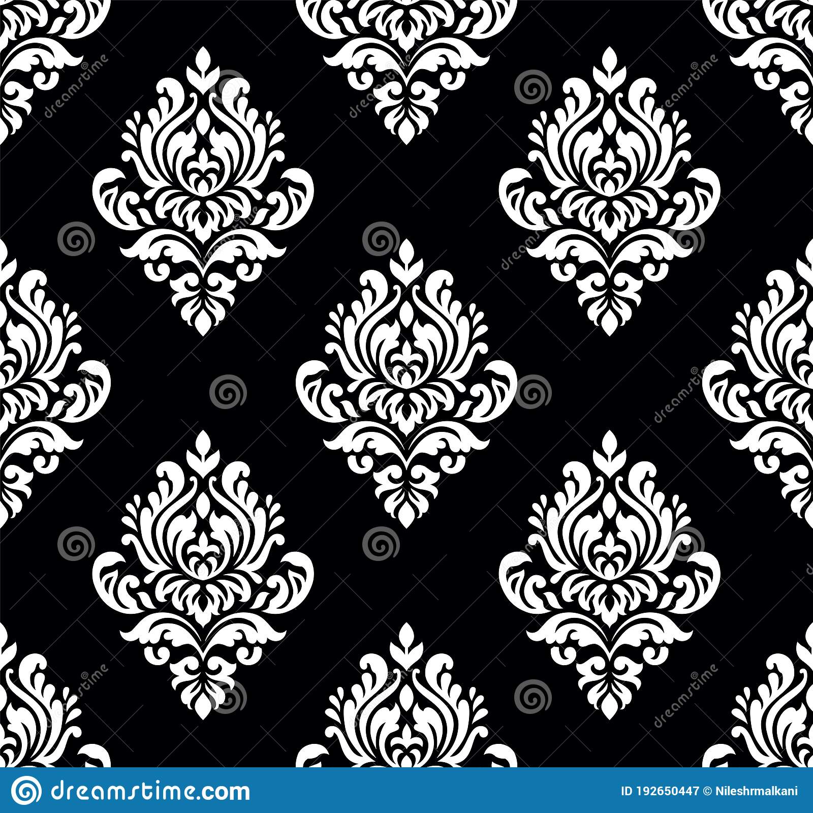 Black and white seamless vintage damask wallpaper stock vector