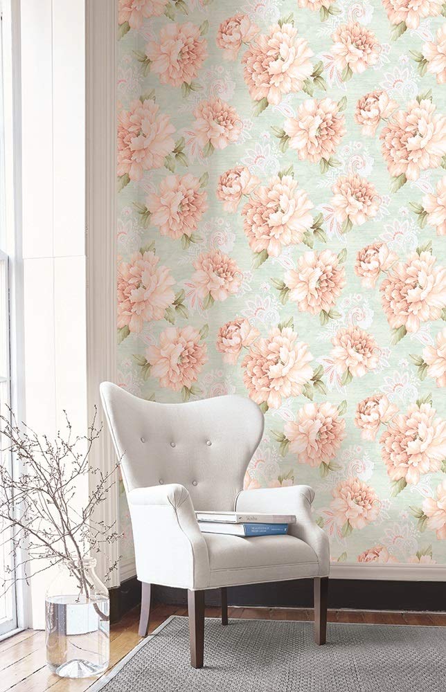 Canary watercolor floral wallpaper sky blue blush