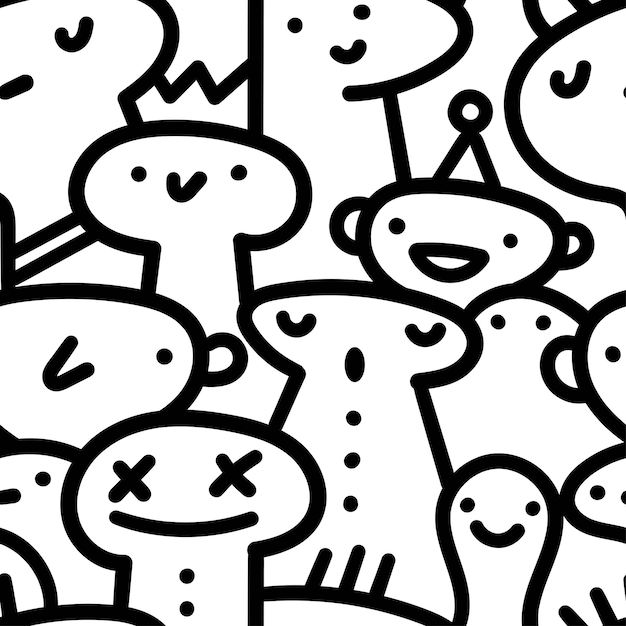 Premium vector seamless pattern with cute cartoon people on white background funny little mens wallpaper vector doodle characters print