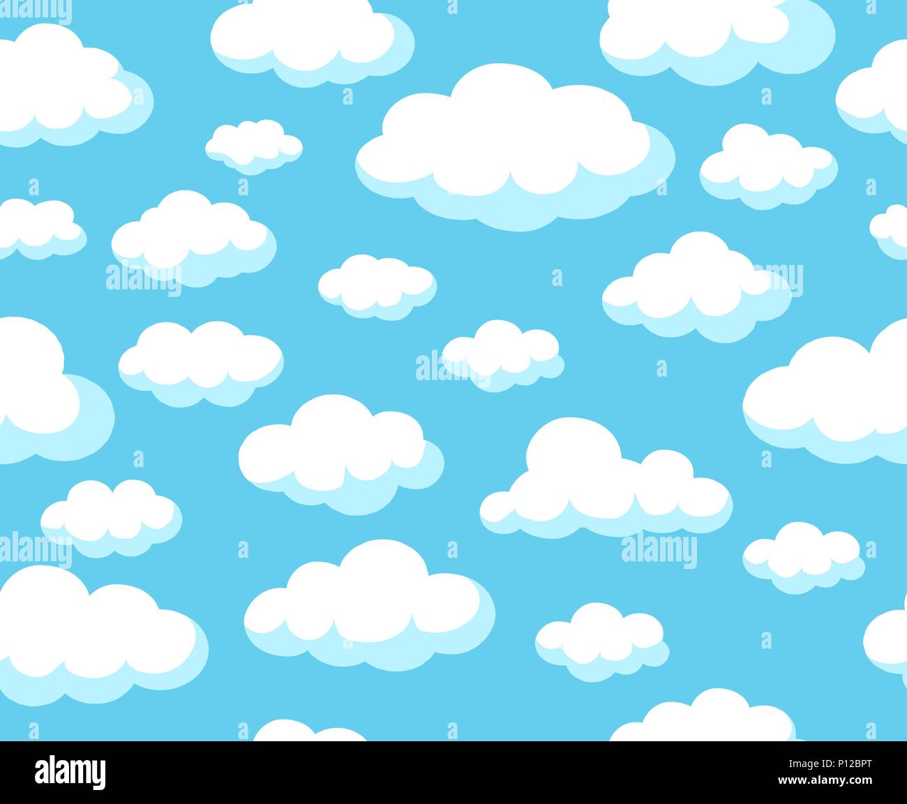 Cartoon sky pattern blue skyline vector seamless background with white nubes clouds for spring decoration wallpapers stock vector image art