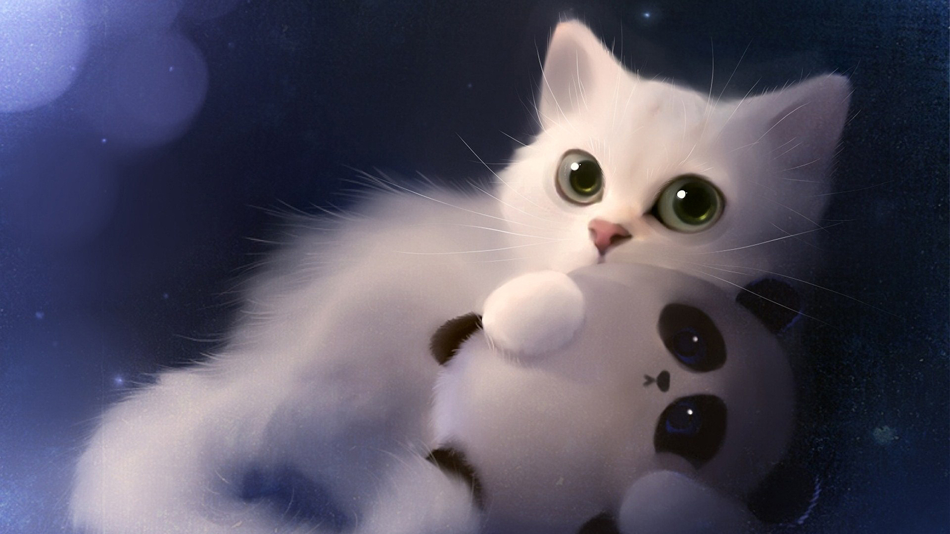 White kitten cute big eyes art cat wallpaper
