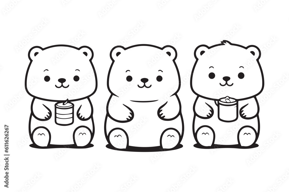 Cute bear coloring pages kids coloring book bear vector character illustration vector