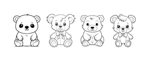 Premium vector cute bear cartoon line art for coloring page baby teddy bear coloring book illustration