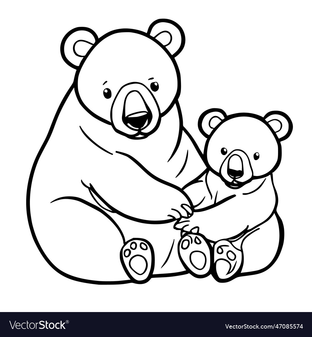 Cute baby bear and mother coloring pages vector image