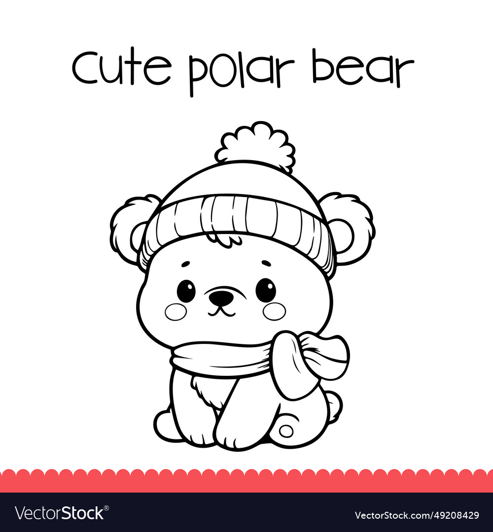 Cute polar bear coloring page for kids royalty free vector
