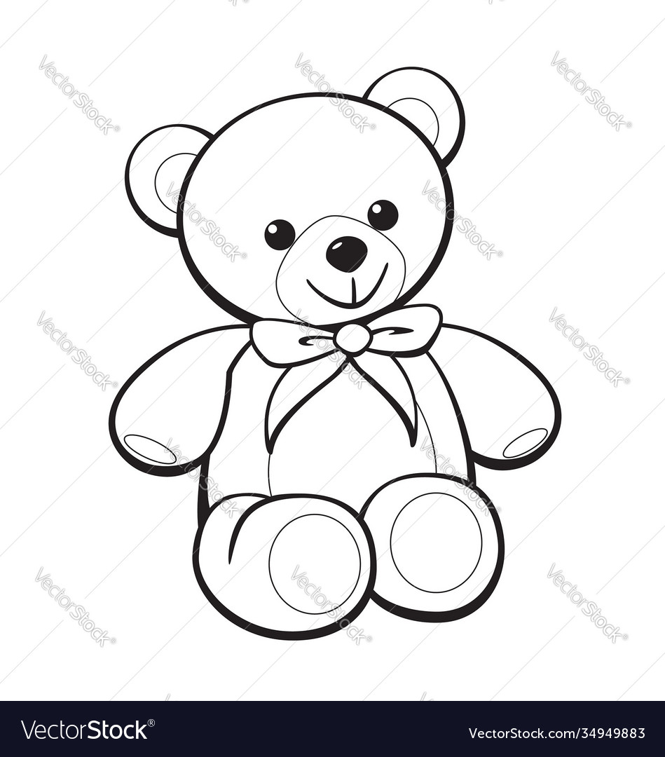 Cute cartoon teddy bear coloring book image vector image