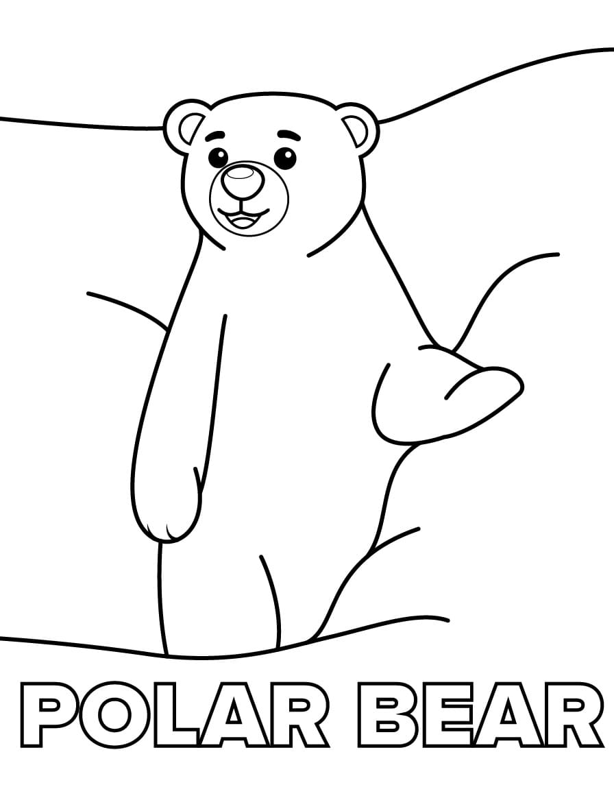 Cute polar bear is standing coloring page