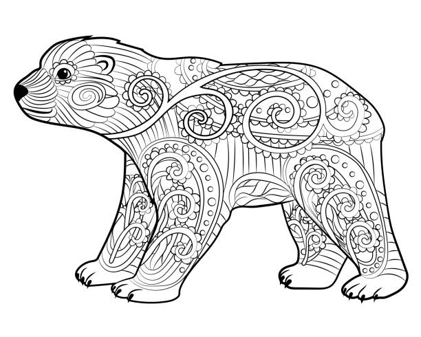 Coloring pages wild animals little cute baby bear stock illustrations royalty