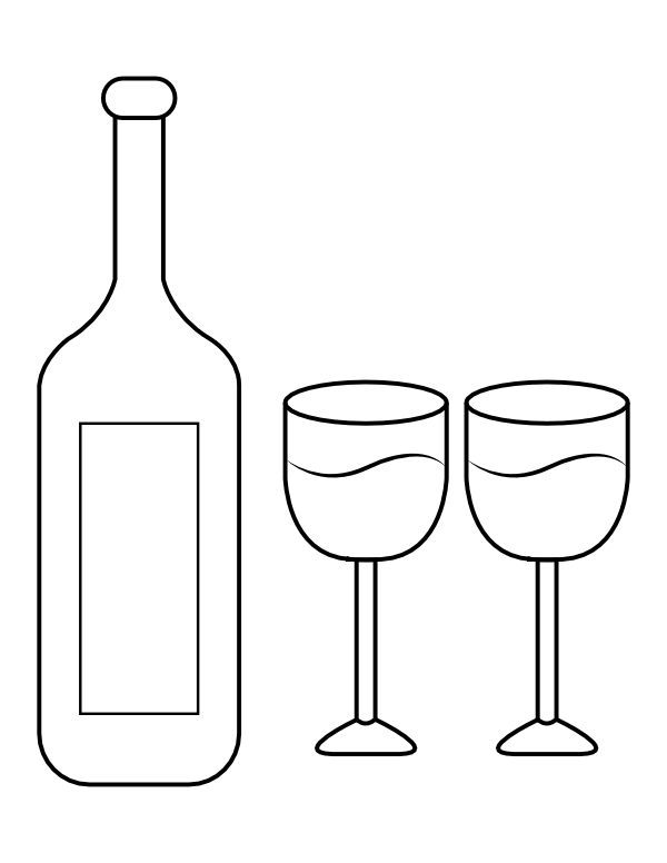 Printable wine bottle and glasses coloring page