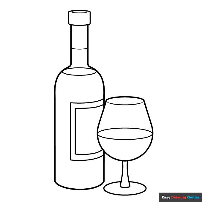 Wine bottle coloring page easy drawing guides