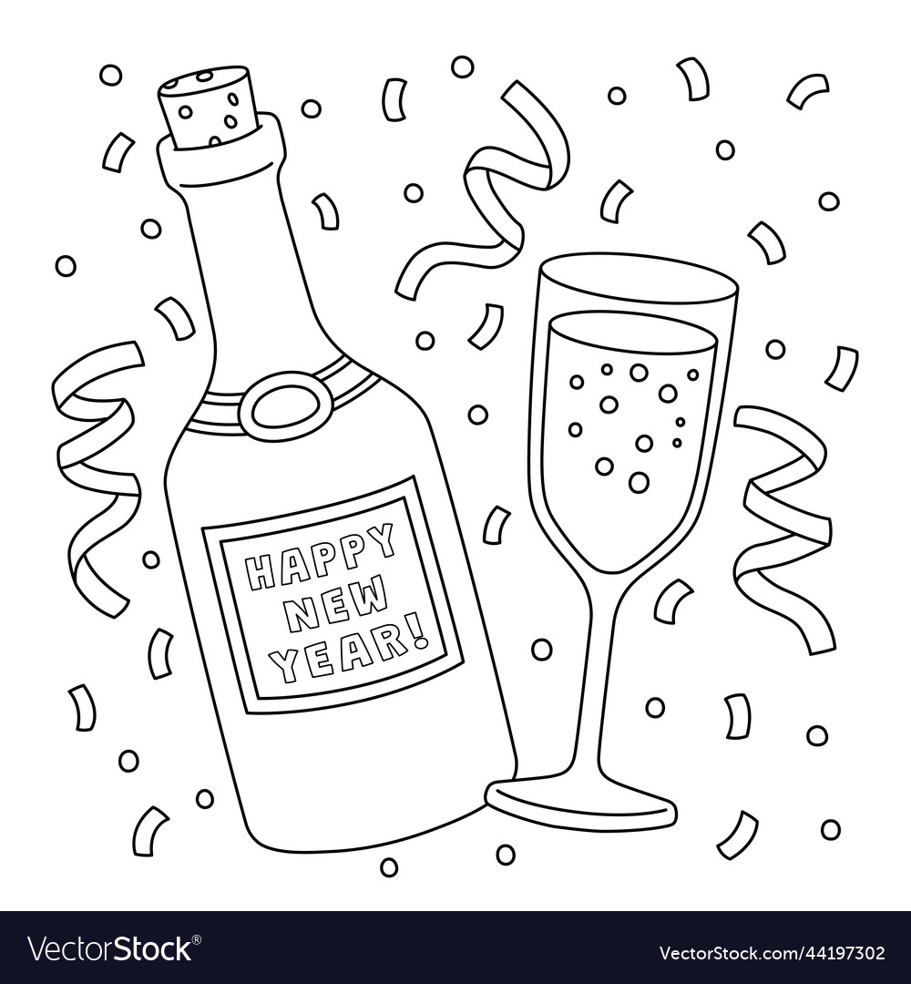 Happy new year wine coloring page for kids vector image