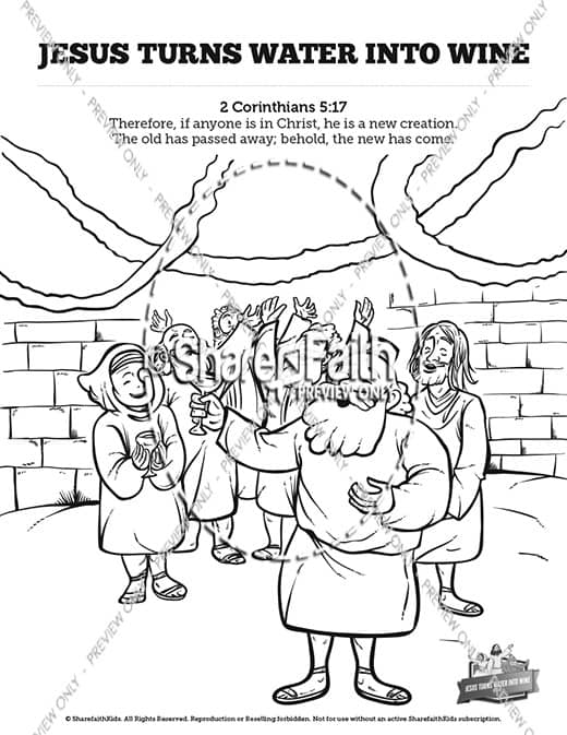 Jesus turns water into wine sunday school coloring pages â