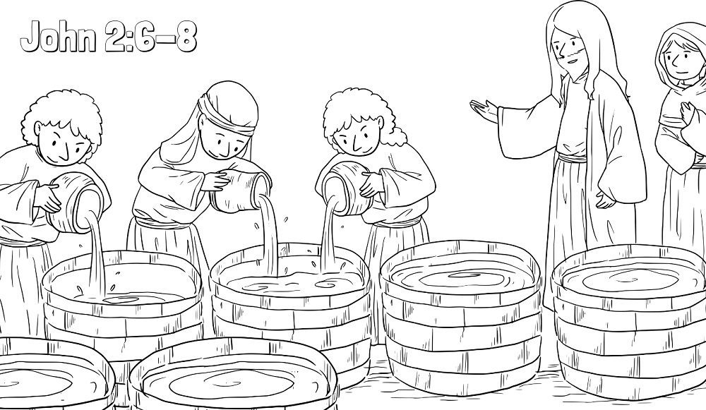 Preschool bible coloring pages jesus turns water into wine book for kids