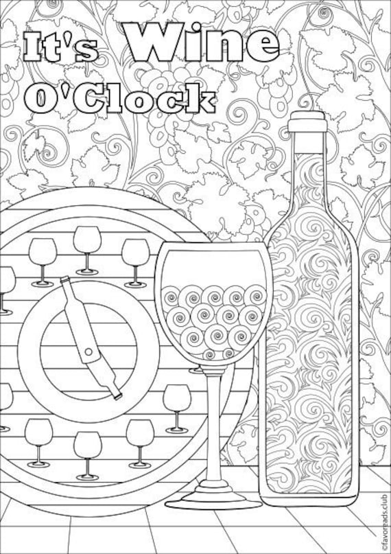 Wine oclock printable adult coloring page from favoreads coloring book pages for adults and kids coloring sheets coloring designs