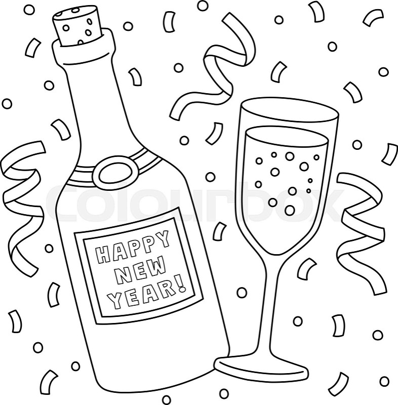Happy new year wine coloring page for kids stock vector