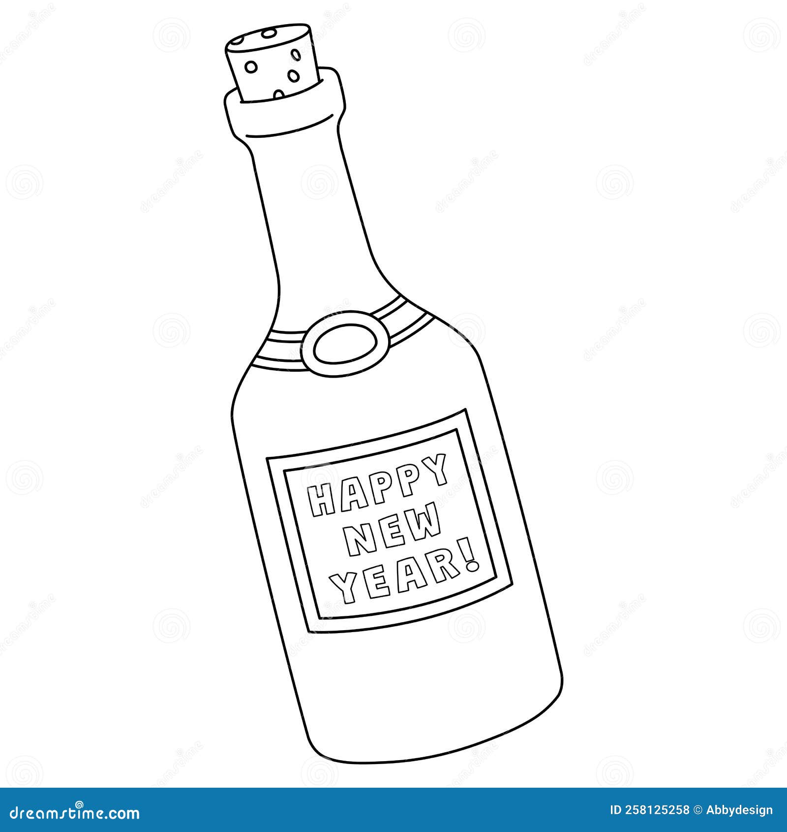 Happy new year wine isolated coloring page stock vector
