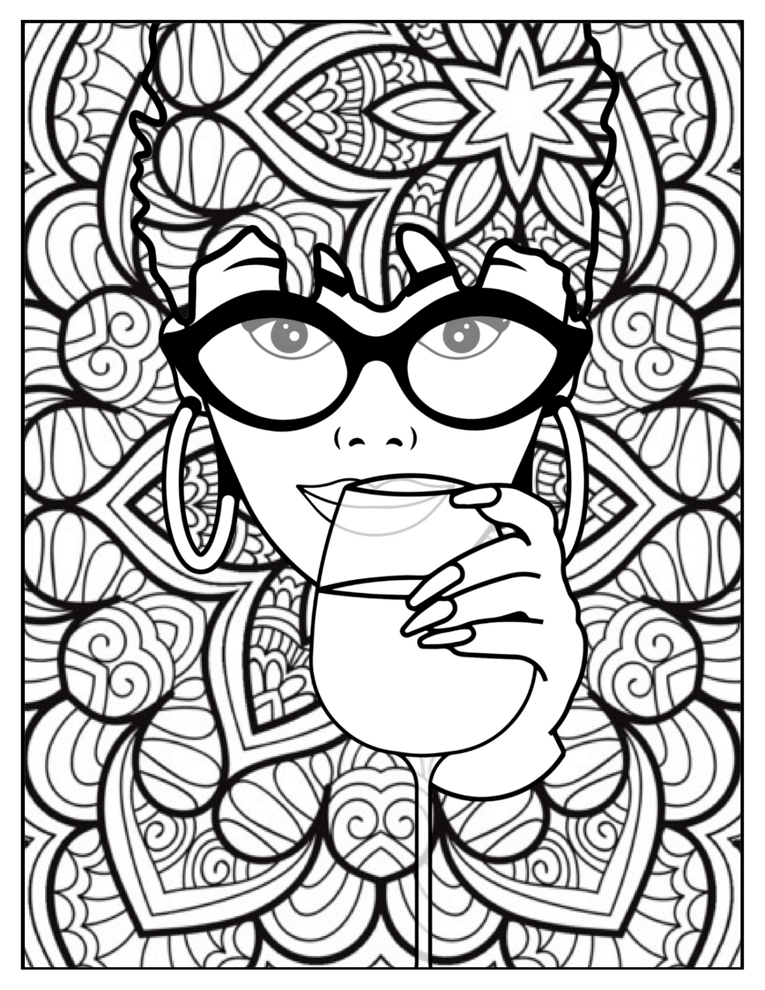 Printable coloring page avah w wine glass