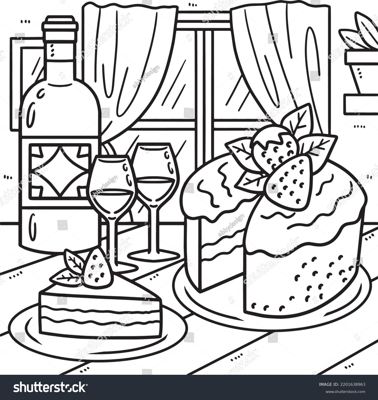 Wedding cake wine coloring page kids stock vector royalty free