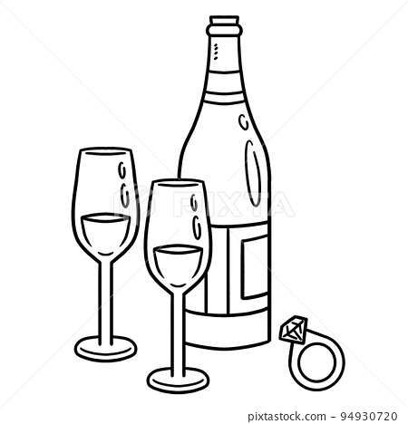 Glass of wine ring isolated coloring page