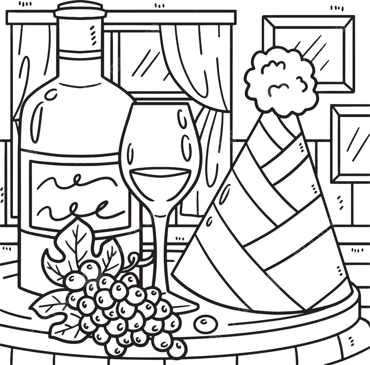 Coloring page for kids new years eve celebration with wine and party hats vector rat drawing hat drawing party drawing png and vector with transparent background for free download