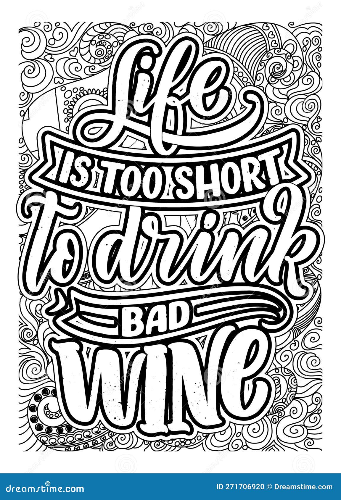 Wine inspirational quote coloring pages for adults motivational quotes coloring page stock illustration