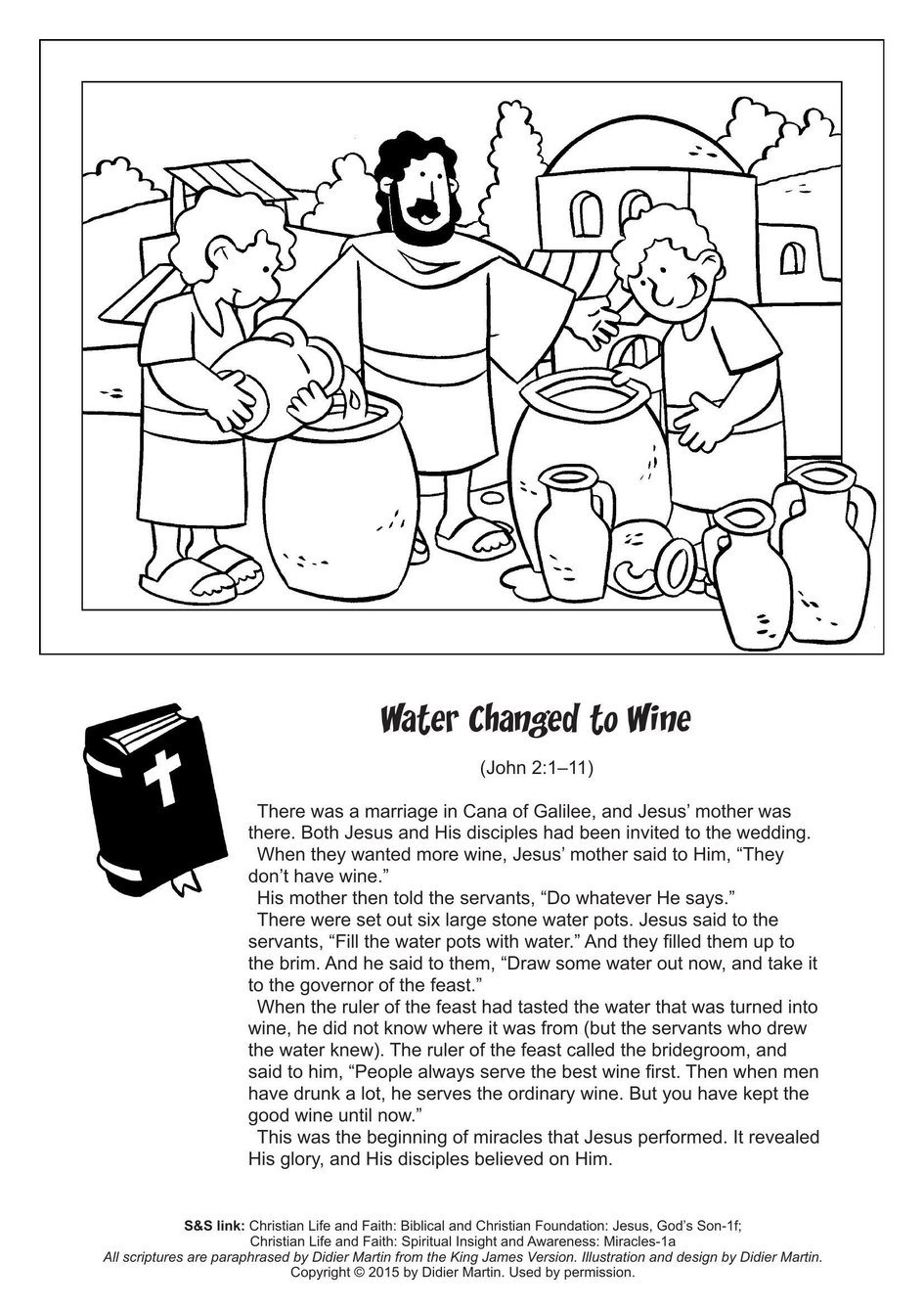 Coloring page miracles in the bible water changed to wine my wonder studio