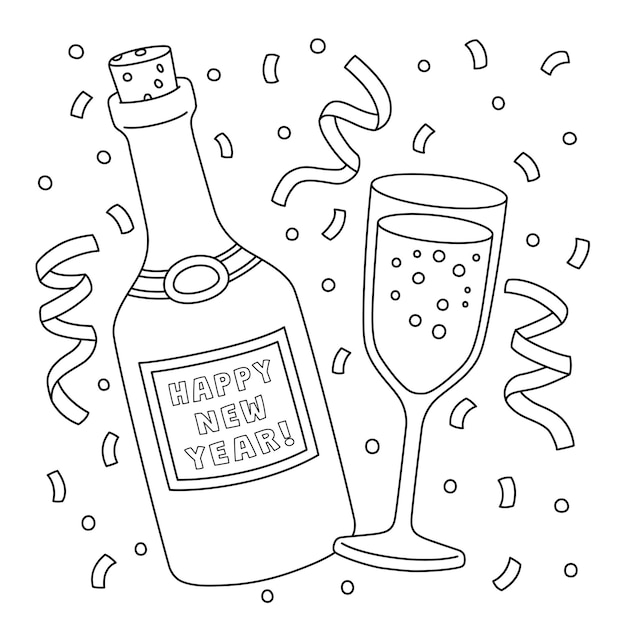Premium vector happy new year wine coloring page for kids