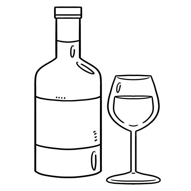 Glass and wine isolated coloring page for kids stock illustration