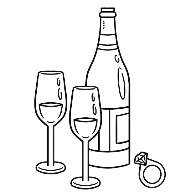 Premium vector glass of wine ring isolated coloring page