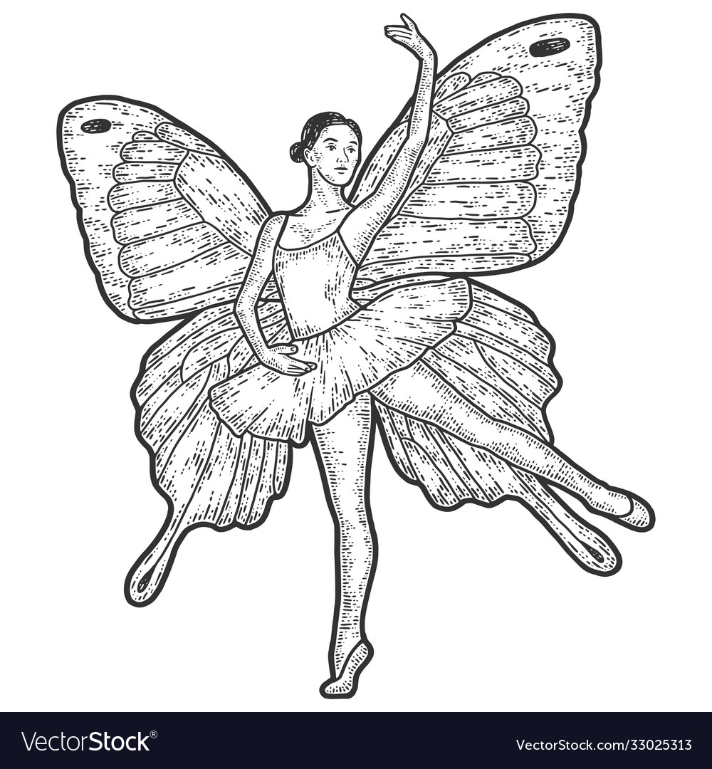 Dancing ballerina with butterfly wings sketch vector image