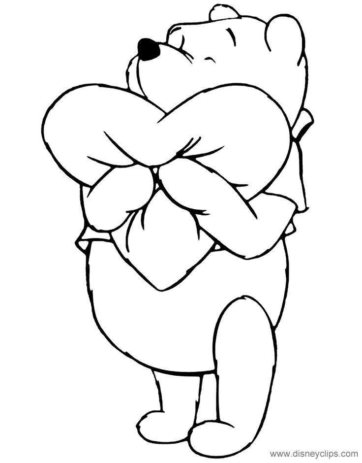 Winniethepooh hugging a heart valentine coloring pages cartoon coloring pages winnie the pooh pictures