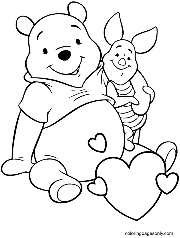 Cute pooh piglet coloring page