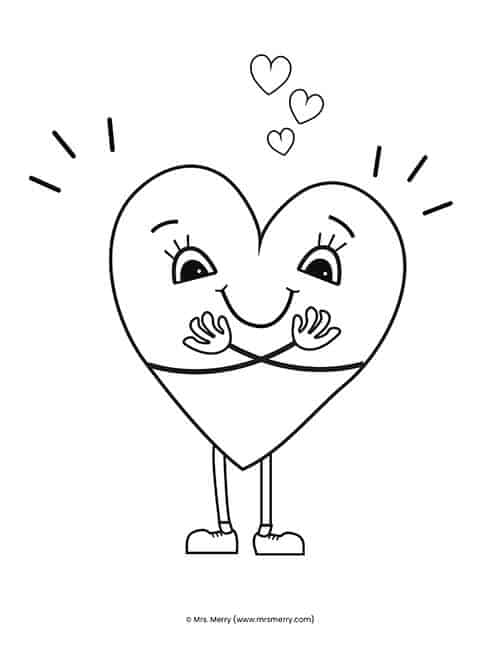 Huggable heart coloring page free printable mrs merry