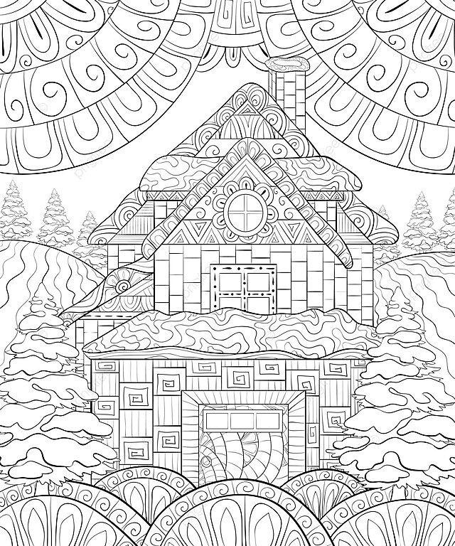 Winter House - Printable Adult Coloring Page from Favoreads (Coloring book  pages for adults and kids, Coloring sheets, Colouring designs)