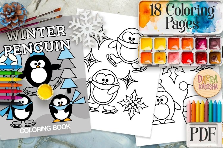 Winter penguin coloring book for kids