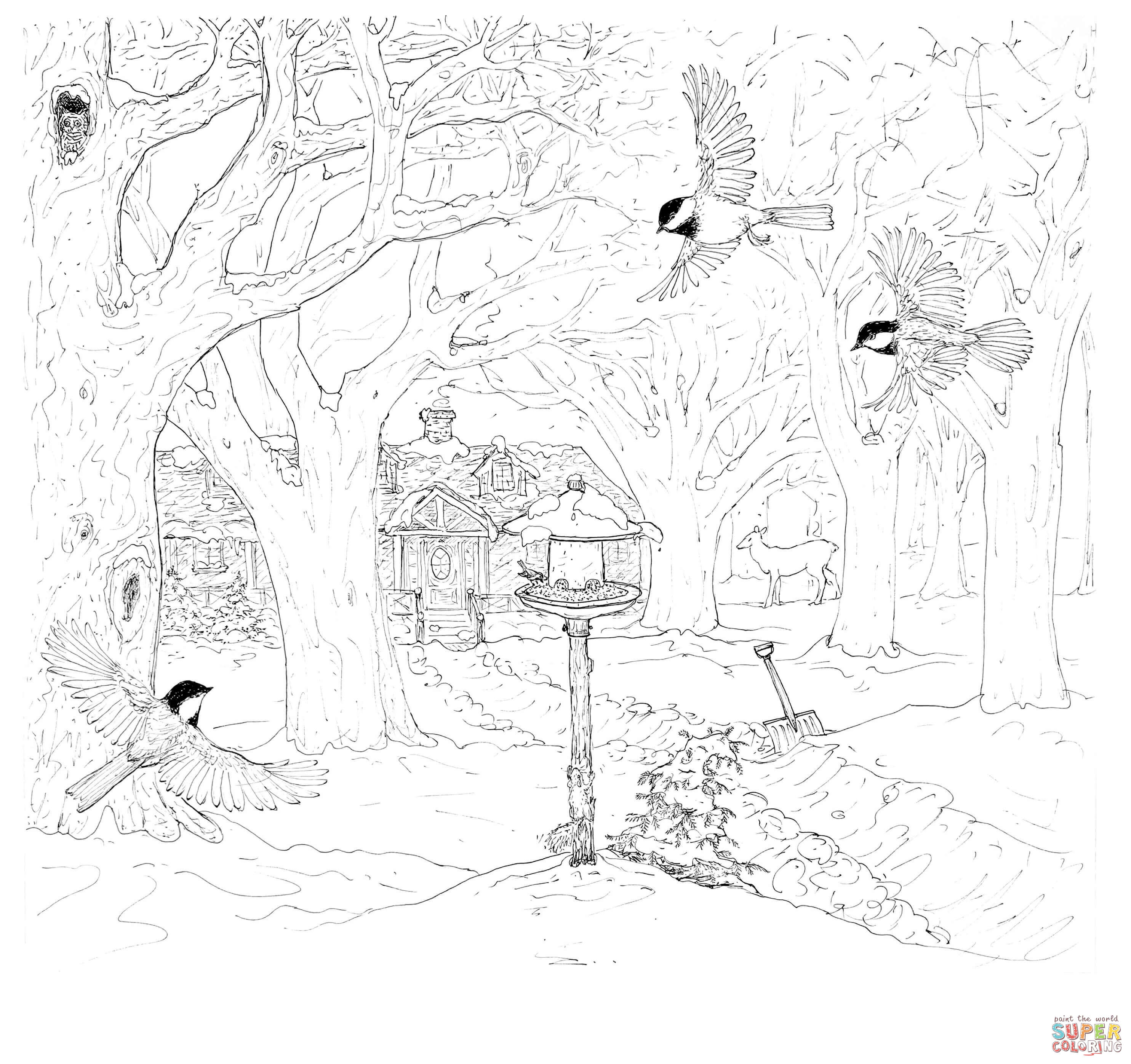 Forest house in winter coloring page free printable coloring pages