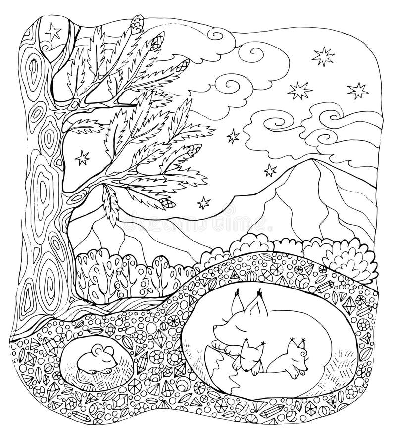 Coloring page forest animals stock vector