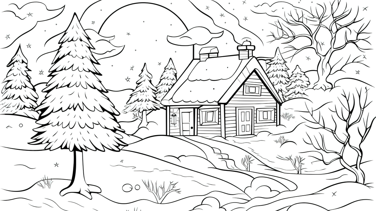 Winter coloring page with white mountains background winter picture to color winter powerpoint winter background image and wallpaper for free download