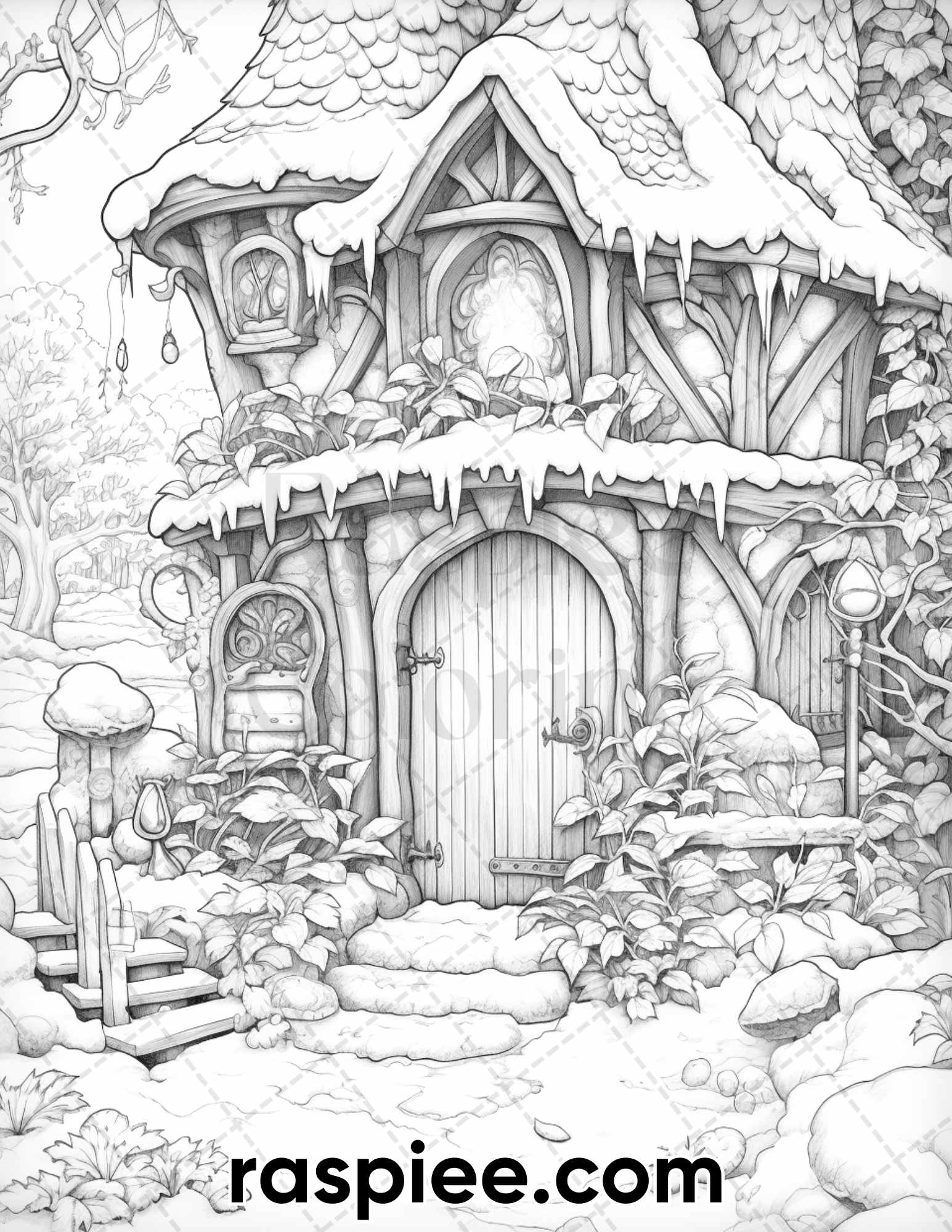 Winter wonderland grayscale coloring pages for adults printable pd â coloring