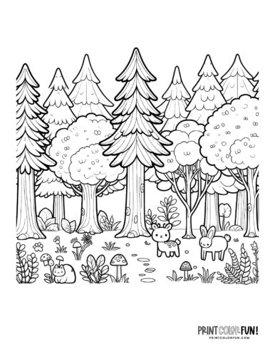 Forest scene coloring pages mountains and trees at