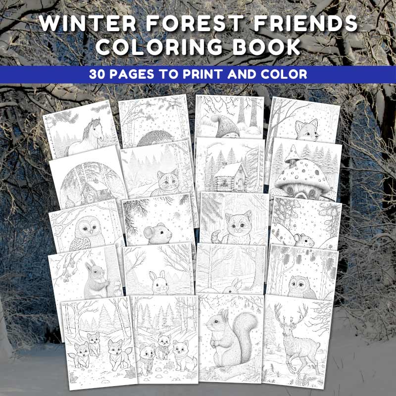Printable winter forest friends coloring book made by teachers
