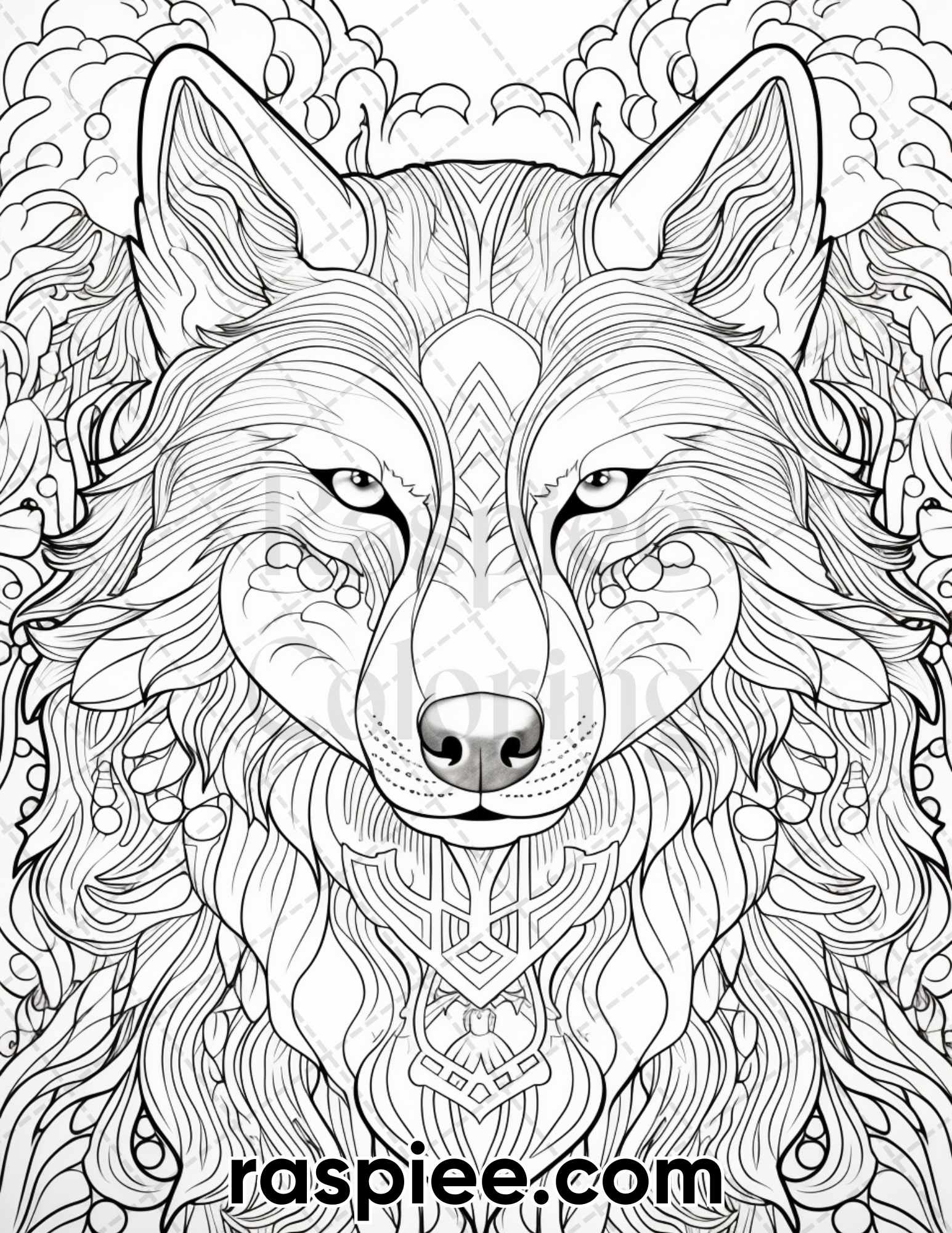 Winter wolf grayscale coloring pages for adults printable pdf inst â coloring