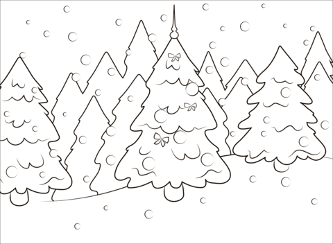 Christmas tree in the forest coloring page free printable coloring pages