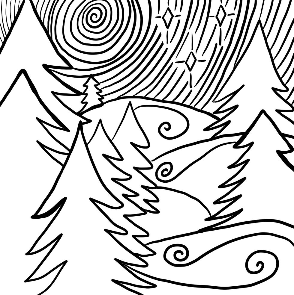 Winter evening coloring page jenny maroney